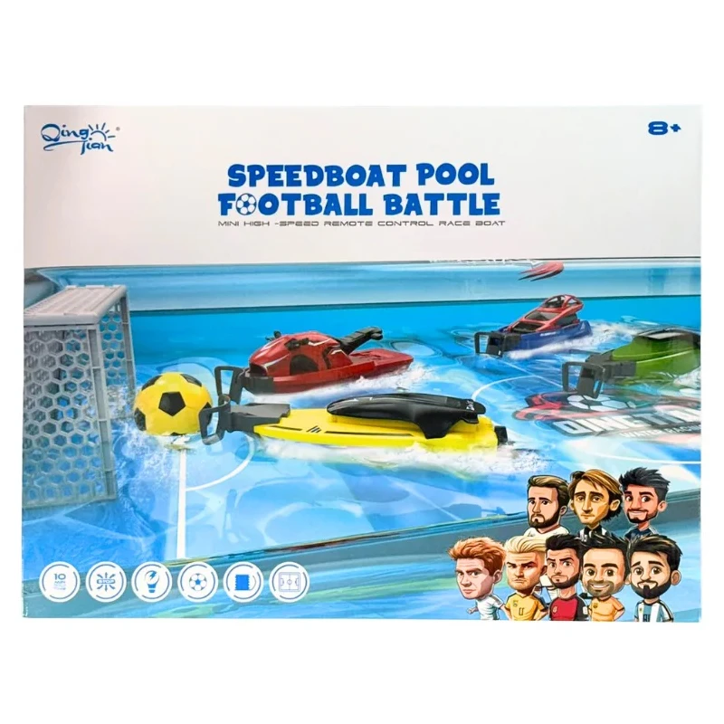 SpeedBoat Pool Football Battle Remote Control Boat Set ,mini ball, inflatable pool, and football goal accessories – Ages 8+